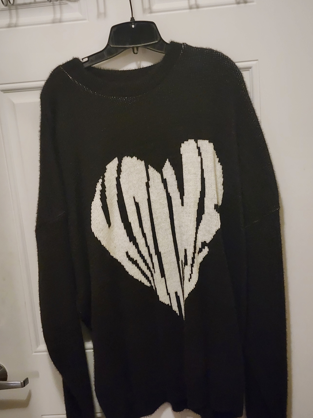 Men's Black Crewneck Boohooman Sweater with White Heart Graphic